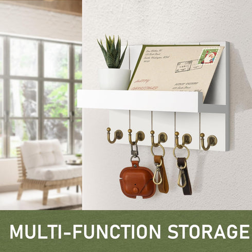 Rebee Vision Key Holder for Wall, Decorative Mail Organizer with 5 Key Hooks for Modern Farmhouse Home Decor