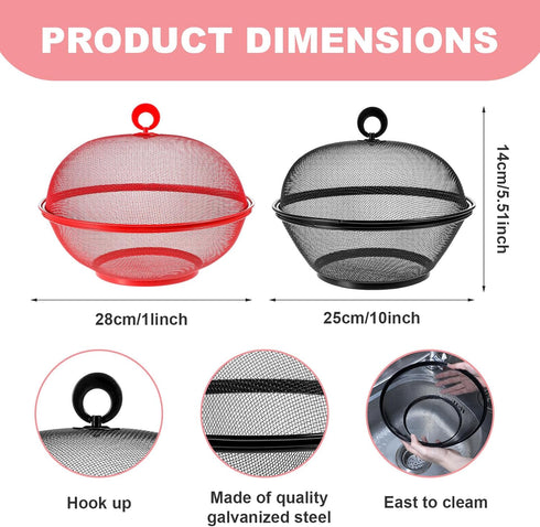 MAQUITA 2 Pcs Summer Mesh Fruit Basket with Lid Fruit Cover Protective Fruit Holder Countertop Wire Fruit Bowl Metal Vegetable Strainer Kitchen Accessories for Kitchen Food Vegetable by MAQUITA