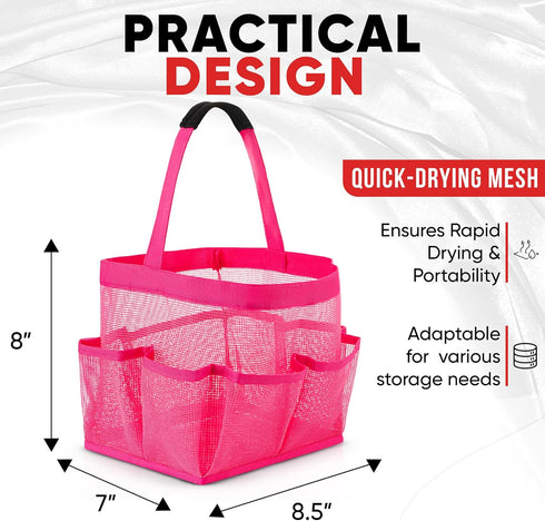 Masirs Mesh Shower Caddy Bag, Large Collapsible Portable Bathroom Organizer for Travel, Gym, & Dorm - 9 Pocket (Pink)