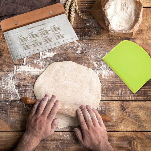 Boorika Dough Scraper & Bench Scraper Kitchen Stainless Steel Sourdough Tools Dough Cutter for Sourdough Bread, Pizza