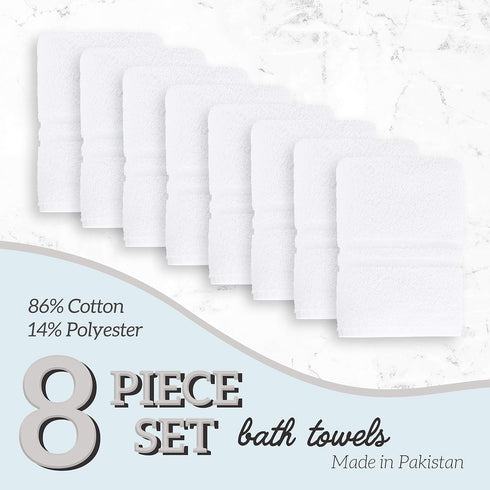 Pack 86% 14% 24 50 (8-Pack) GREEN LIFESTYLE Luxury Bath Towel - White Large Bath Towels for Spa, Gym, Bathroom, Hotel