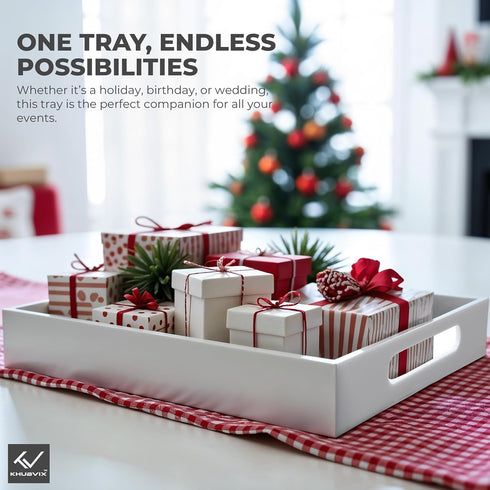 KHUBVIX 1510" Countertop White Tray with Cut Handles - Spill Proof Decorative Tray is an Ideal Organizer for Living