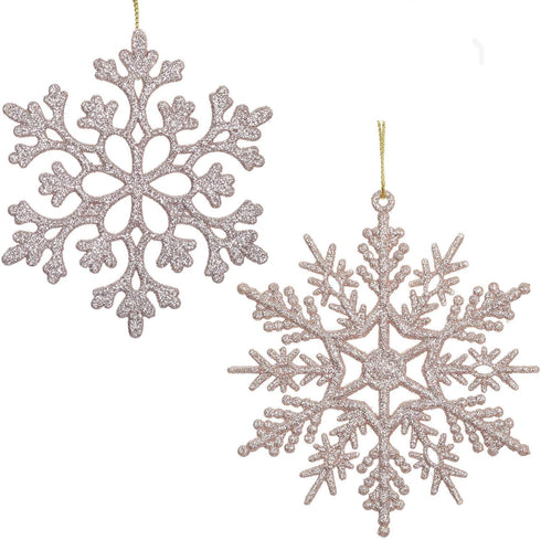 DearHouse 36Pcs Glitter Snowflake Ornaments for Christmas Party Decorations, 4 Inch Blush Gold
