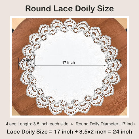 24 Inch Wolkemer Elegant White Lace Jacquard Round Doily Tablecloth Table Topper Decoration Cover for Home Dresser