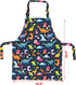 BeeGreen Kids Apron 2 Pack Cooking Aprons with Adjustable Strap Kids Kitchen Aprons with Front Pocket for Girls Toddler Painting Baking Artist Washable Foldable Lightweight (Dinosaurs+Space Planets)