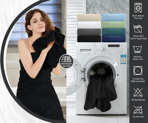 8 Set |2 Sheet,2 4 600GSM Set Piece Bathroom Towel Black Oversized Large Bath Towels Hand Towels and Washcloths| Ultra