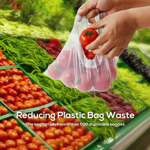 SPLF 12 Pcs Heavy Duty Reusable Mesh Produce Bags, See Through Food Safe Bags with Drawstring