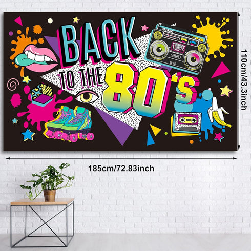 Irenare Back to The 80's Party Banner Decorations Supplies for Photography Background, 73 x 43 x 0.04 Inch