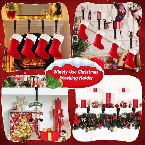 4 Pack Adjustable Christmas Stocking Holders for Mantle | Non-Skid Lightweight Hooks for Fireplace Home Decor