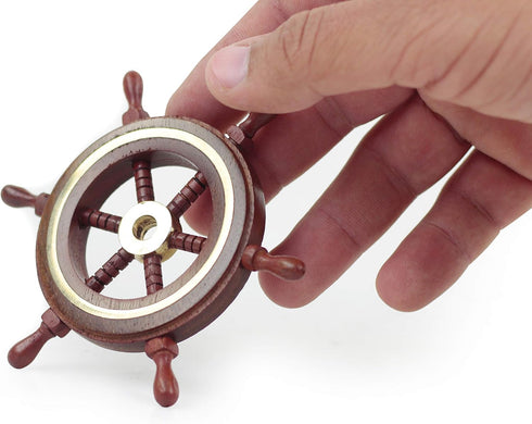 Nagina International 4" Small Rosewood Crafted Brass Ring Ship Wheel, Nautical Decor Steering Wheel