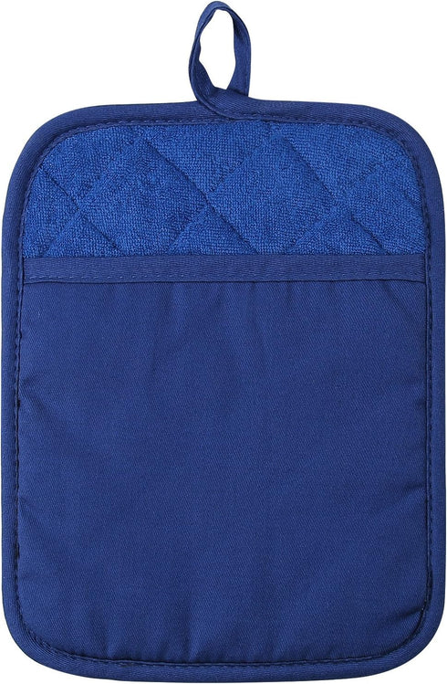 100% Cotton with Silicone Kitchen Pot Holder, Heat Resistant Coaster Potholder Oven Mitts Set of 2 Blue
