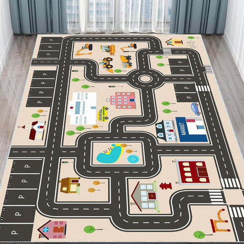 Jngred Mat(80120cm/3247in) Kids Car Rug Playmat with Non-Slip Rubber BackingCar City Life Road CarpetChild Car Traffic