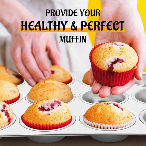 E-far Muffin Pan 12-Cup, Stainless Steel Cupcake Baking Tins for Oven, Non-toxic & Dishwasher Safe