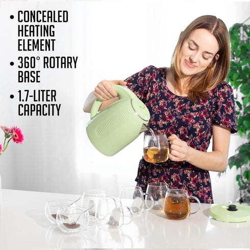OVENTE Portable Electric Kettle, 1.7 Liter Stainless Steel Instant Hot Water Boiler Heater, 1100W Fast Boiling with