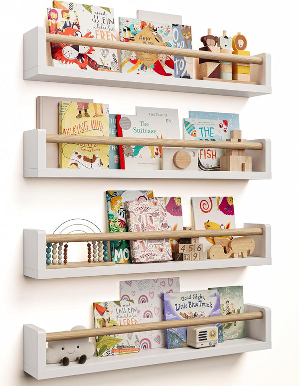 Seocry Nursery Book Shelves, 4 Pack, Wall Book Shelves for Kids Room, Baby,
