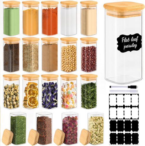TBWIND 20 Pack 10 oz Square Glass Spice Jars with Lids and