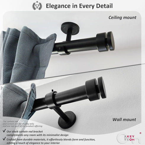 Ceiling Curtain Rod Brackets, 2 pcs Heavy Duty Holders for Up to 1 Inch Rods, Ceiling Mount and Wall Installation