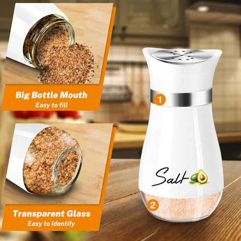 Avocado Salt and Pepper Shakers Set, 4 oz Glass Bottom Shaker with Stainless Steel Lid, Kitchen Decor Refillable