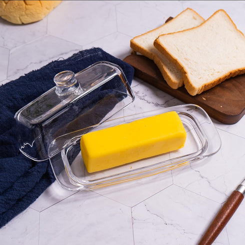 Countertop Glass Butter Dish with Cover, Clear Crystal Butter Holder Tray with Lid for Refrigerator