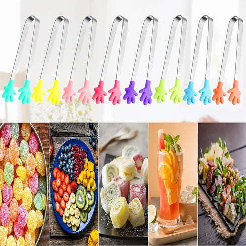 8PCS Silicone Mini Tongs - 5Inch Hand Shape Food Tongs for Serving Food, Ice Cube, Fruits, Barbecue