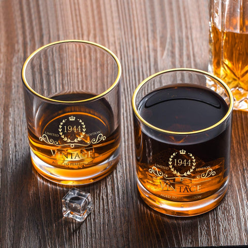 1944 Whiskey Glasses, 80th Birthday Gifts for Women, Men, Bourbon Glass for 80 Years Old, Wedding Anniversary Decoration