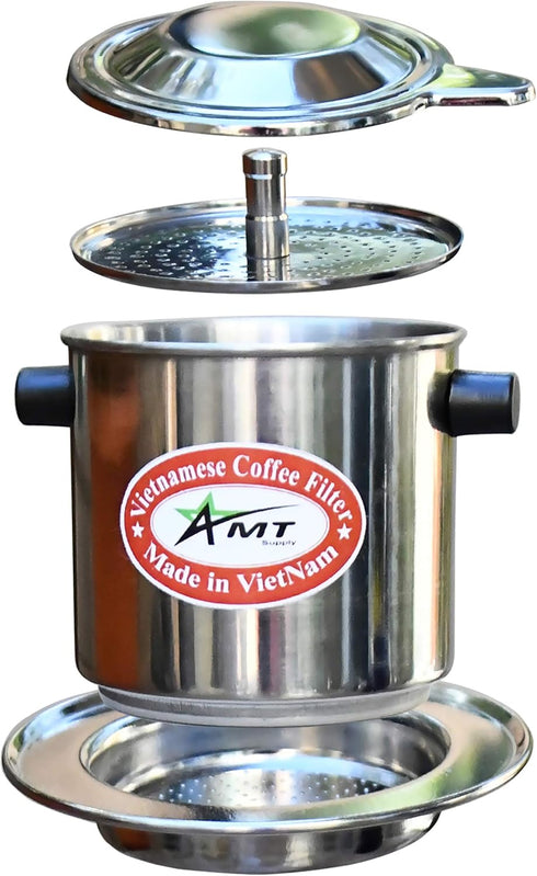 AMT 6.5 OZ Vietnamese Coffee Maker Coffee Filter, 2-3 Servings Phin, Screw Down Coffee Vietnamese Coffee Dripper for Vietnamese Style at Home Office (6.5 OZ - Cork) by AMT