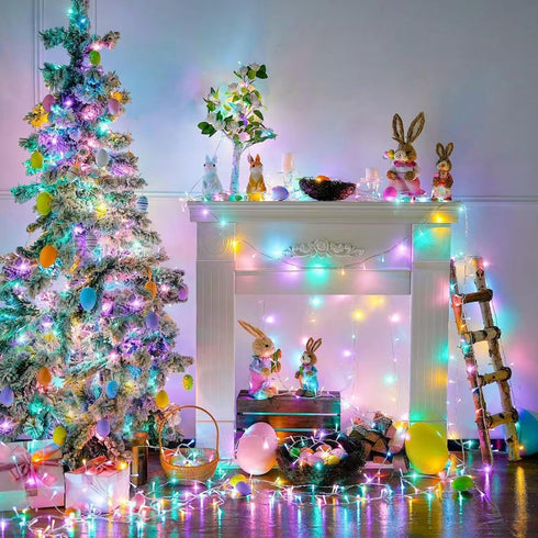 2 Pack 100 33ft 8 JMEXSUSS LED Easter String Lights Indoor Outdoor, Multicolor Easter Lights Plug in, Modes Connectable