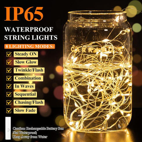 8 (5M/16FT Lakumu LED Fairy Lights Battery Operated, Rechargeable String Lights with Modes & Timer, TypeC, Waterproof