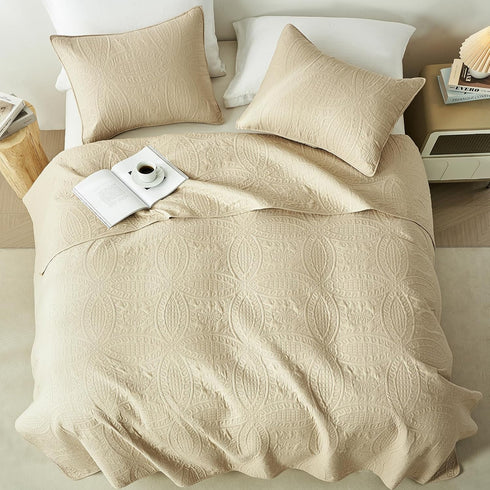 Set,Beige Set,Lightweight Seasons,3 Piece(1 Quilt,2 akkialla King Quilt Bedding Ultrasonic King/Cal King Quilt Soft