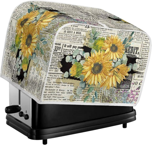 Retro Sunflower Newspaper Toaster Cover, Dust Cover for 2 Slice Kitchen Appliances