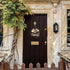 Blessed Farmhouse Welcome Sign, Round Wood Hanging Door Decor with Ribbon Bow and Artificial Greenery for Front Porch