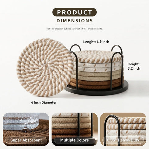 Set 8 4 Inch Lazebox Coasters of for Drinks, Large Coasters for Coffee Table, Tabletop Protection for Hot & Cold