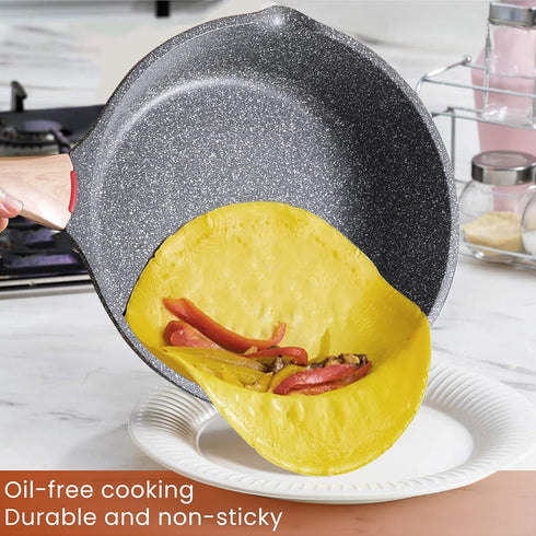 Induction Nonstick Skillet Frying Pan With Lid,Swiss Granite Omelette Pan, Scratch-Resistant Safe Cookware Set,PFOA Free(8 inch)
