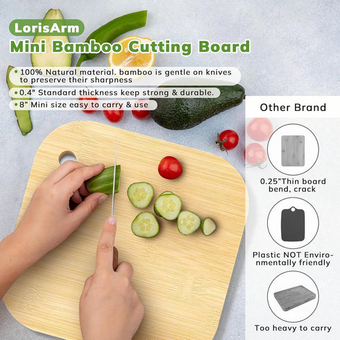 Small Bamboo Wood Cutting Board, 8" Mini Lightweight Wooden Chopping Board for Fruit and Vegetable