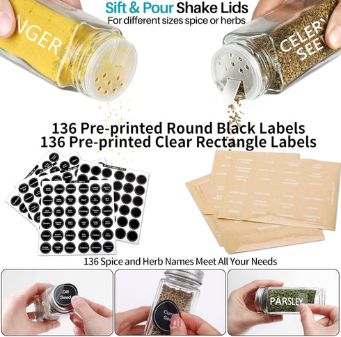 28 Jars,3.5 oz 324 Antimbee Pcs Clear Glass Spice Glass spice jar with labels, Funnel,Chalk Pen,Shaker Lids