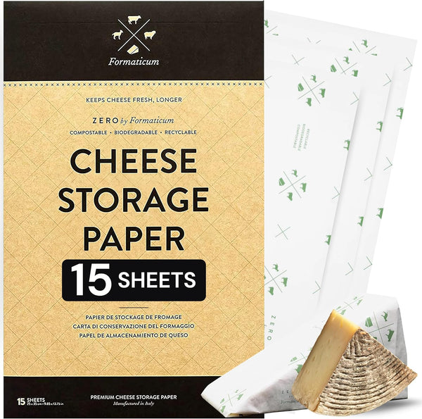 Formaticum 15-Pack Zero Cheese Storage Paper, Compostable, Biodegradable, and Plastic-Free Paper to