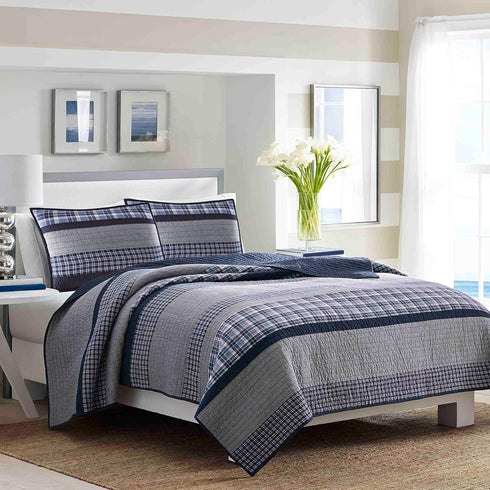 Nautica Sham, Cotton Quilted Bedding Set with Envelope Closure, Pre-Washed Softness (Adelson Blue, 20" x 26")
