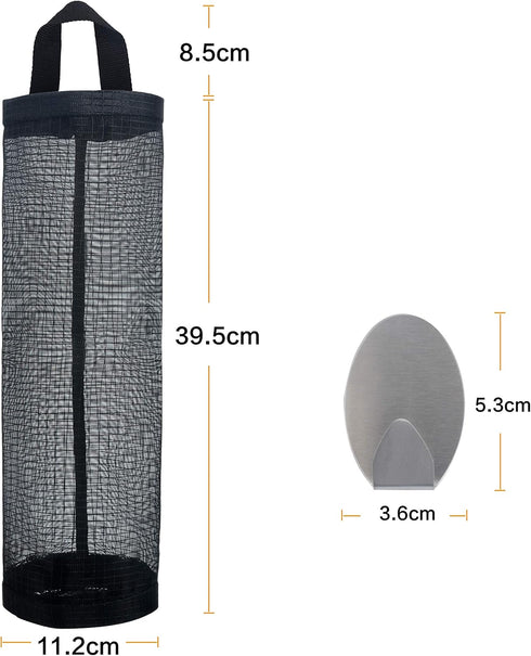 Sulimy Mesh Garbage Bag Holder Dispensers, 2pcs Folding Trash Bags Organizers with 2 Hooks for Home Kitchen, Black