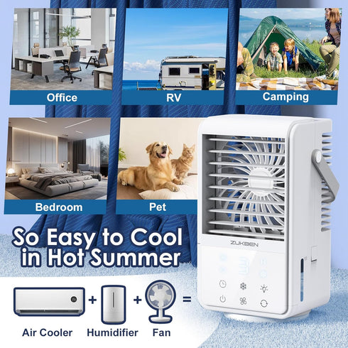 Portable Air Conditioners, Mini Air Conditioner with 90° Oscillation, 3 Speeds, 1000ml Evaporative Cooler for Room