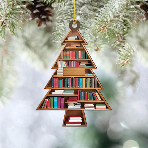 NGHYANNA 4 Inch NGHYANA Wooden Christmas Tree Bookshelf Ornament Book Lover Holiday Decoration