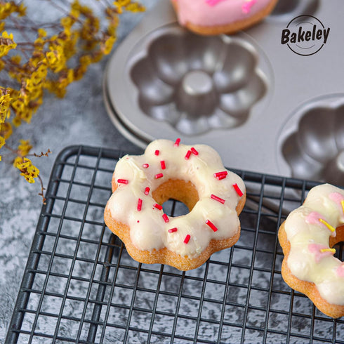 Fancy Donut Pan, 6 Cavity Heavy Duty Steel Non-stick Mold, Heart Flower Round Shaped Bund Pans for Oven Baking