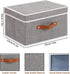 Fabric Storage Bins with Lids, Linen Foldable Storage Boxes, Closet Storage Organizer Containers with Handles, Grey,