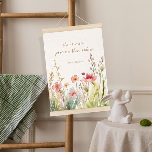 Koesus 12x16 Inch, Nursery Bible Verses Christian Wall Art Poster Hanger Frame She is More Precious Than Rubies