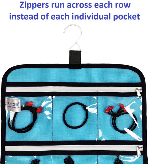Hanging Jewelry Organizer with 10 Zippered Clear Pockets for Travel and Home Closet Jewelry Storage