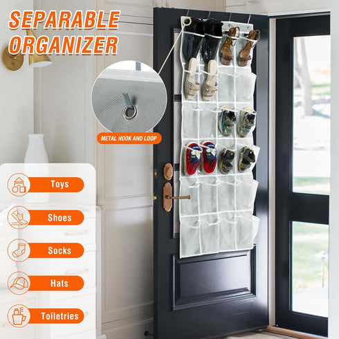 24 (56" 22.5") GOMAJI Over the Door Pocket Hanging Shoe Organizer, Space Saving Hanging Storage Holder, Gray, X