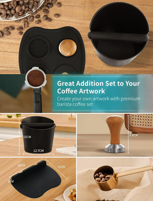 Gevi 3pcs Espresso Machine Accessories Set – Coffee Tamper, Knock Box, Tamper Mat for Home Office