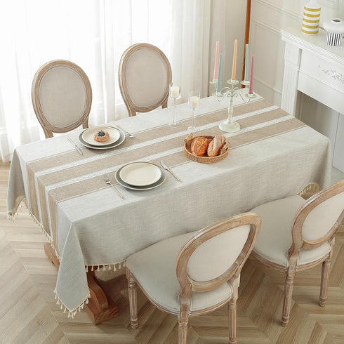 Laolitou Cotton Linen Waterproof Tablecloth for Dining Table Rustic Farmhouse Kitchen Rectangle