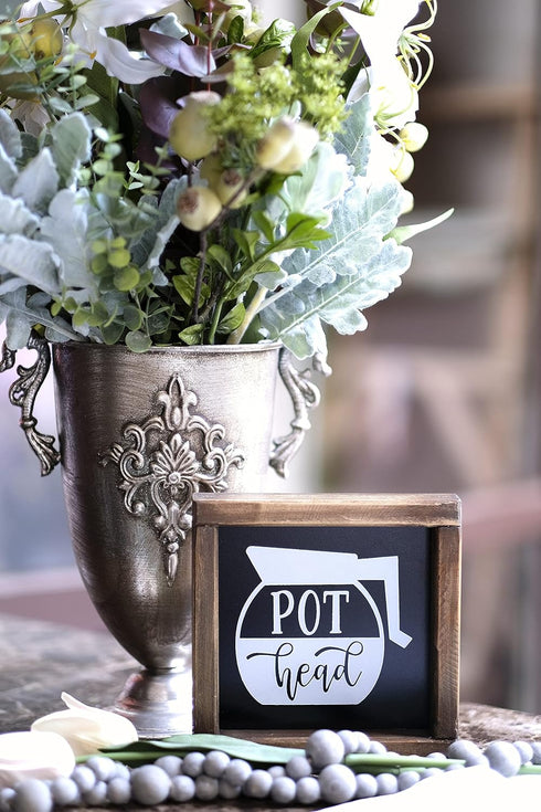 SIMPLY ANI Pot Head Coffee Signs, Funny Kitchen Decor for Coffee Bar, Farmhouse Coffee Signs Decor, Mini Gifts 7x7 Inch