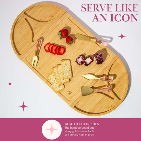 Paris Hilton Charcuterie Board and Serving Set - Customizable Magnetic Bamboo Board with Cheese Utensils, 7-Piece Set,