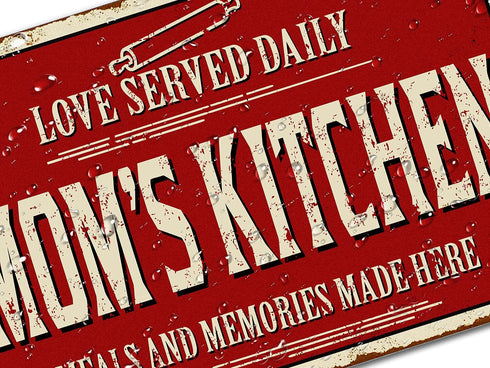 Rustic Kitchen Wall Decor - Old Country Aluminum Metal Sign, 12 x 8 Inches Home Dining Room Decor (Mom's Kitchen)
